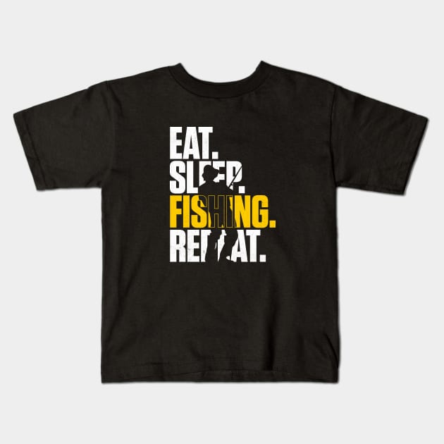 Eat Sleep Fishing Repeat Kids T-Shirt by overweared